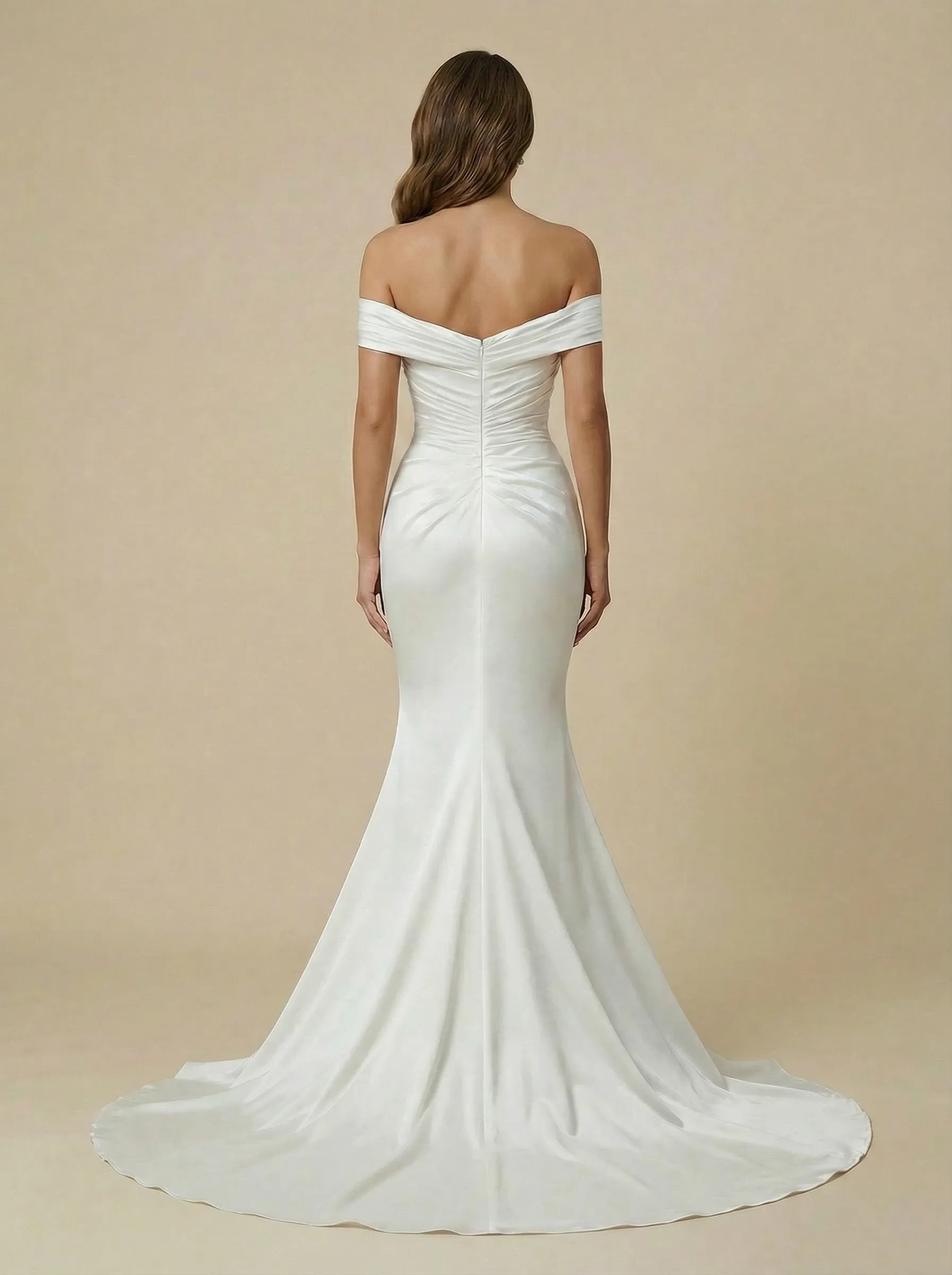 Mermaid Off Shoulder Maxi Long Satin Wedding Dresses Online sold by ChicSew product image thumbnail 2