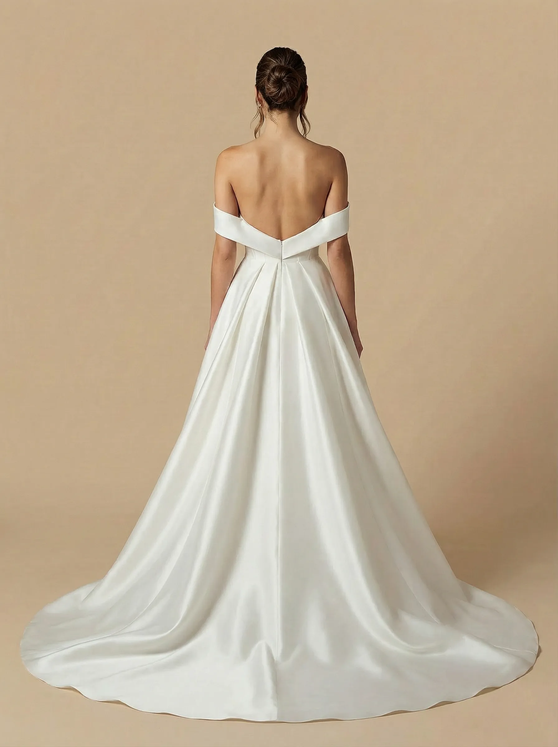 A-Line Off Shoulder Ruffles Boning Maxi Long Satin Wedding Dresses Online sold by ChicSew product image thumbnail 2