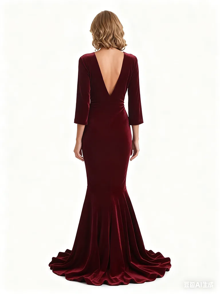 Elegant V-Neck 3/4 Sleeves Mermaid Velvet Long Formal Evening Dresses sold by ChicSew product image thumbnail 2