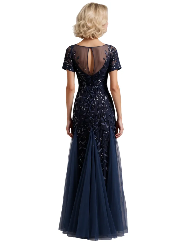 Elegant Dark-Navy Lace Short Sleeves Mermaid Long Mother Of The Bride Dresses sold by ChicSew product image thumbnail 2