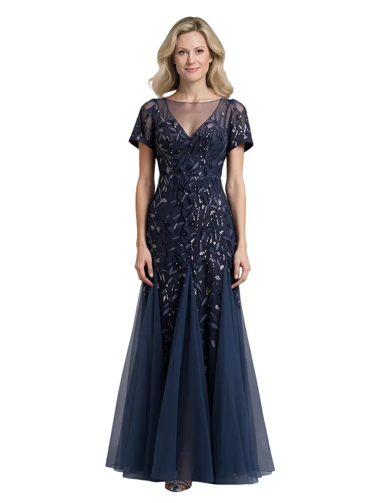 Elegant Dark-Navy Lace Short Sleeves Mermaid Long Mother Of The Bride Dresses sold by ChicSew