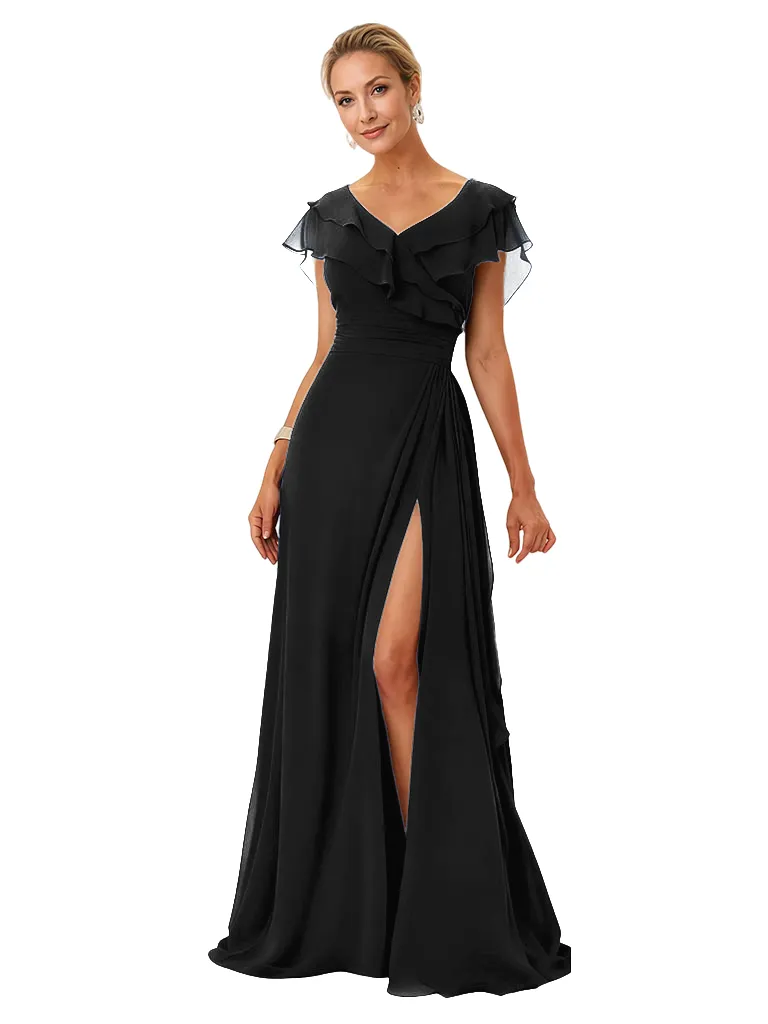 Elegant Flutter Sleeves V-Neck Chiffon A-Line Mother of The Bride Dresses sold by ChicSew product image thumbnail 3
