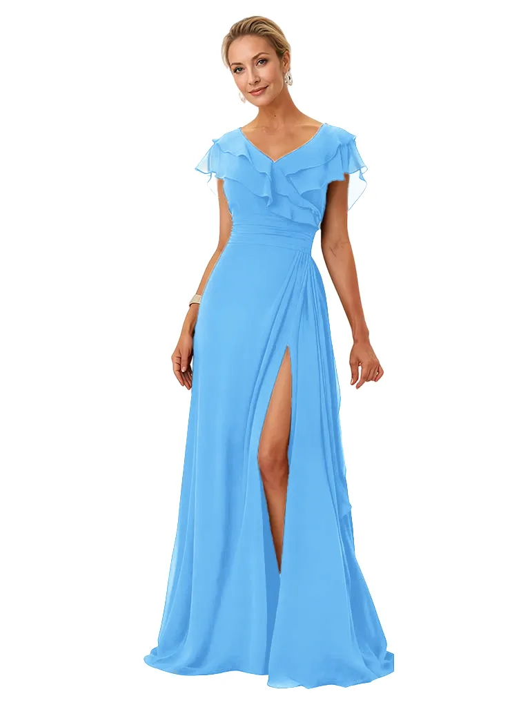Elegant Flutter Sleeves V-Neck Chiffon A-Line Mother of The Bride Dresses sold by ChicSew product image thumbnail 4