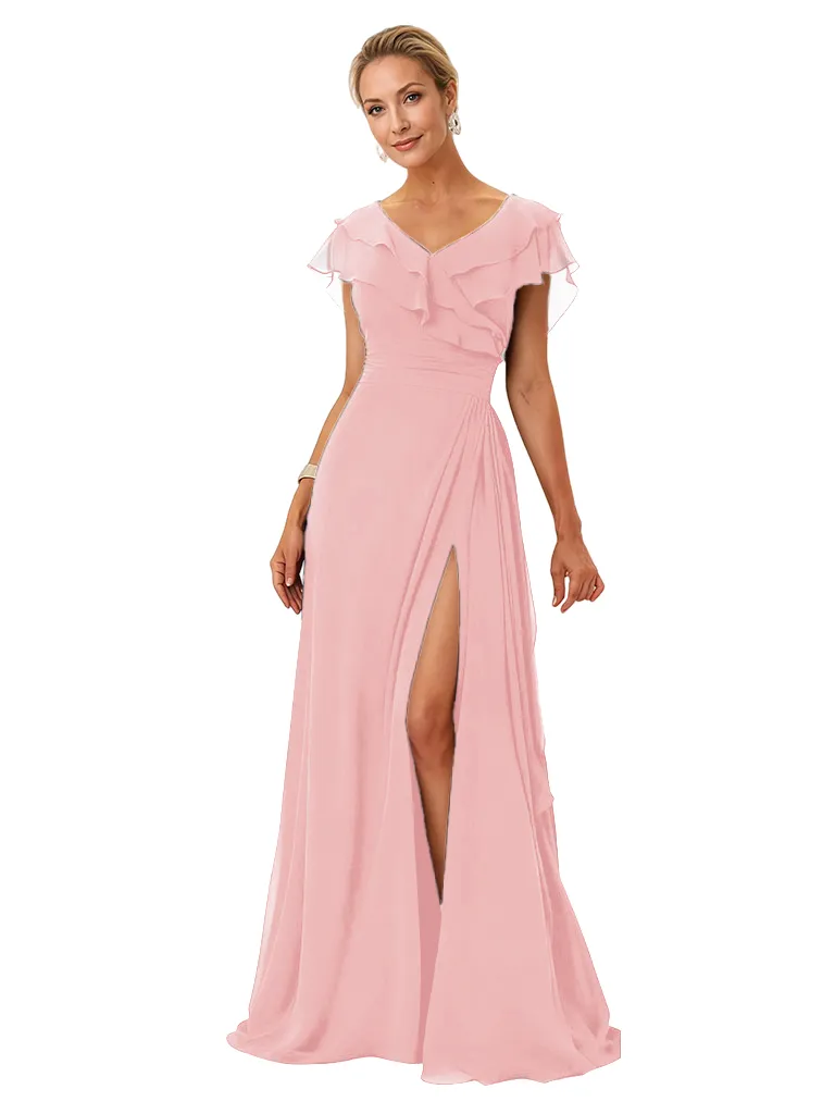 Elegant Flutter Sleeves V-Neck Chiffon A-Line Mother of The Bride Dresses sold by ChicSew product image thumbnail 5
