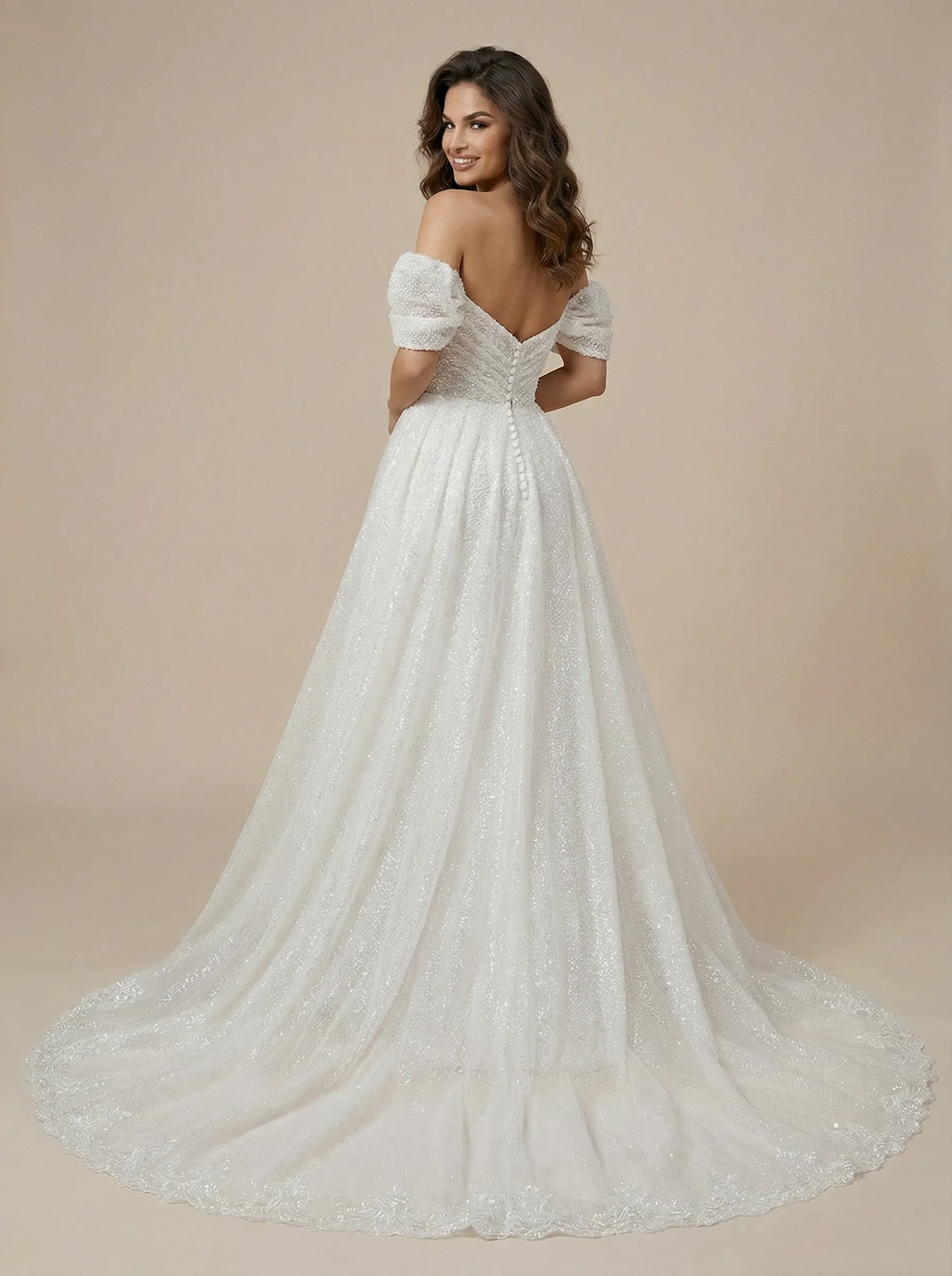 Mermaid Off Shoulder Maxi Long Sequin Wedding Dresses Online With Detachable Skirt sold by ChicSew product image thumbnail 2