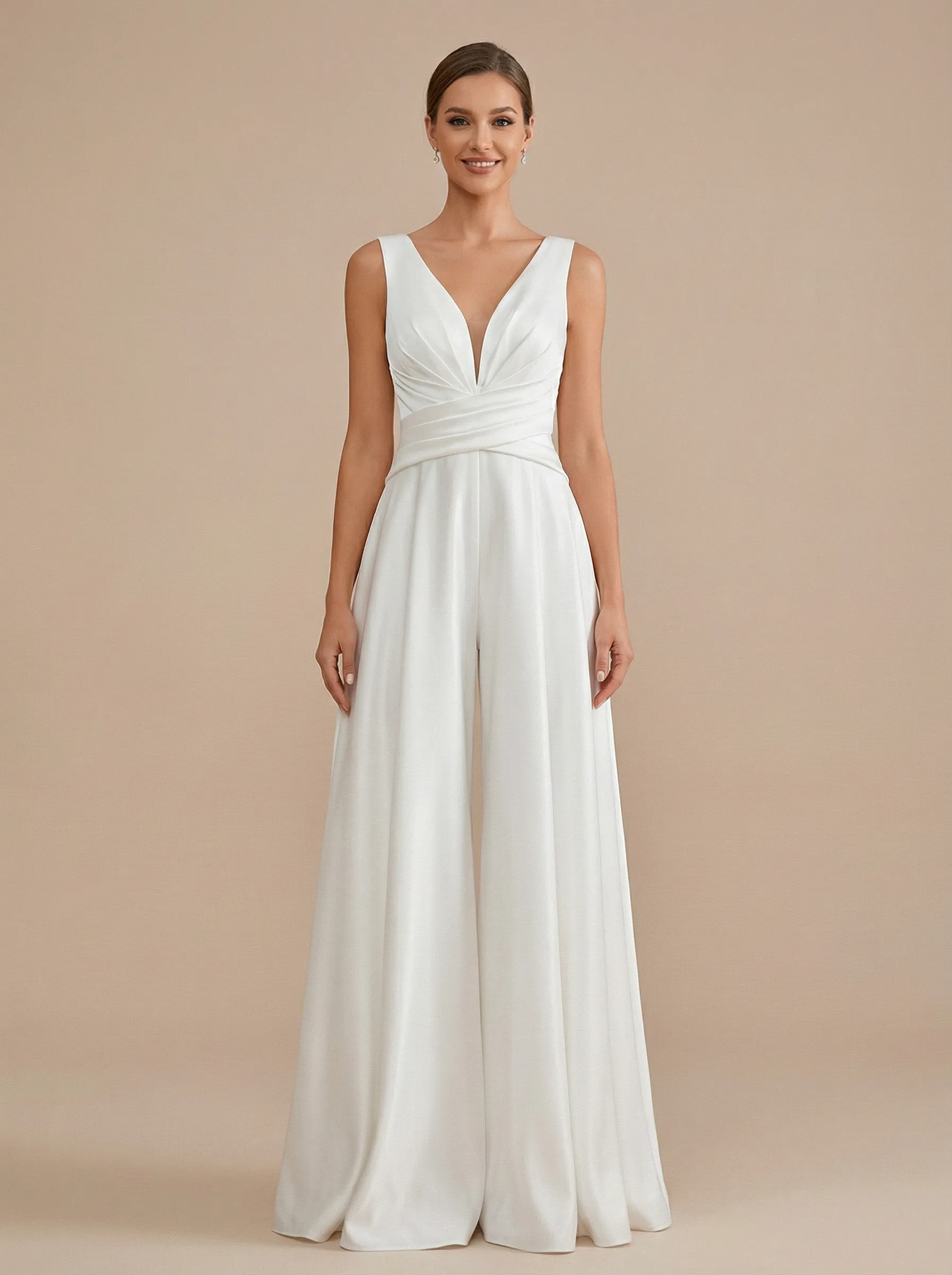 Jumpsuit V-neck Sleeveless Maxi Long Jumpsuit Wedding Dress sold by ChicSew