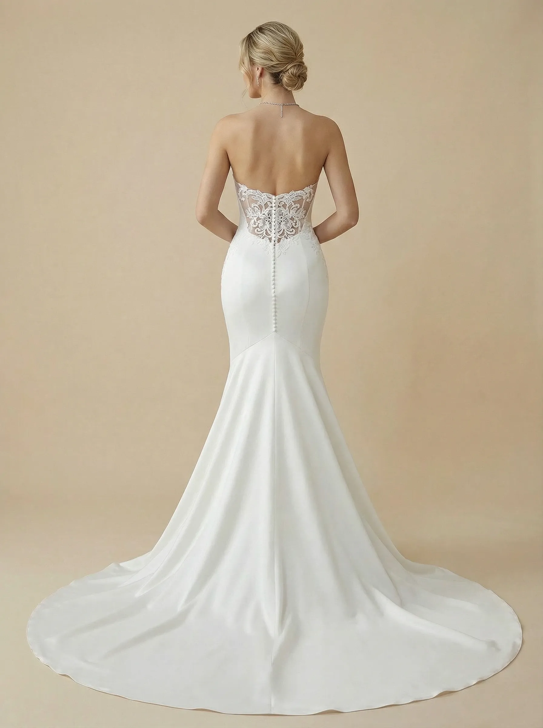 Mermaid Sweetheart Strapless Lace Maxi Long Satin Wedding Dresses Online sold by ChicSew product image thumbnail 2