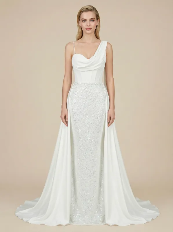 Mermaid Spaghetti Straps Boning Maxi Long Satin Wedding Dresses Overskirt sold by ChicSew