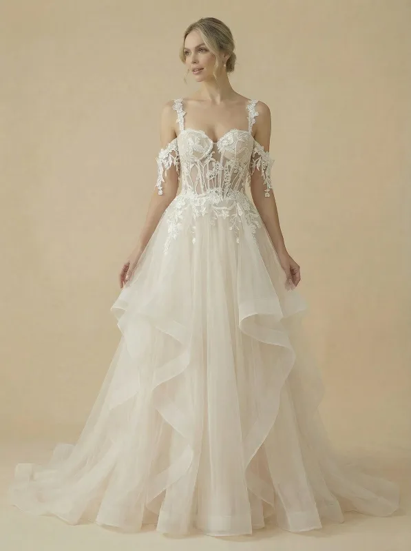 Lace Cold Shoulder Boning Maxi Long Lace And Tulle Ball Gown Dresses Online sold by ChicSew