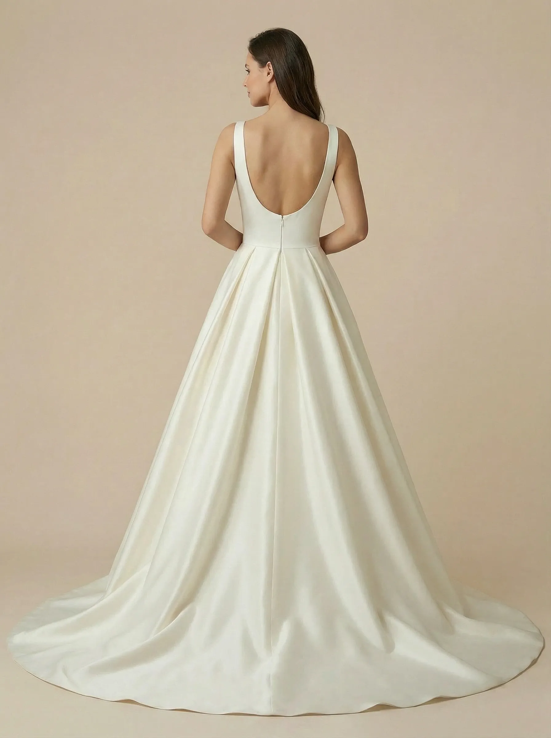 A-Line Spaghetti Straps V-Neck Maxi Long Satin Wedding Dresses With Detachable Skirt sold by ChicSew product image thumbnail 2