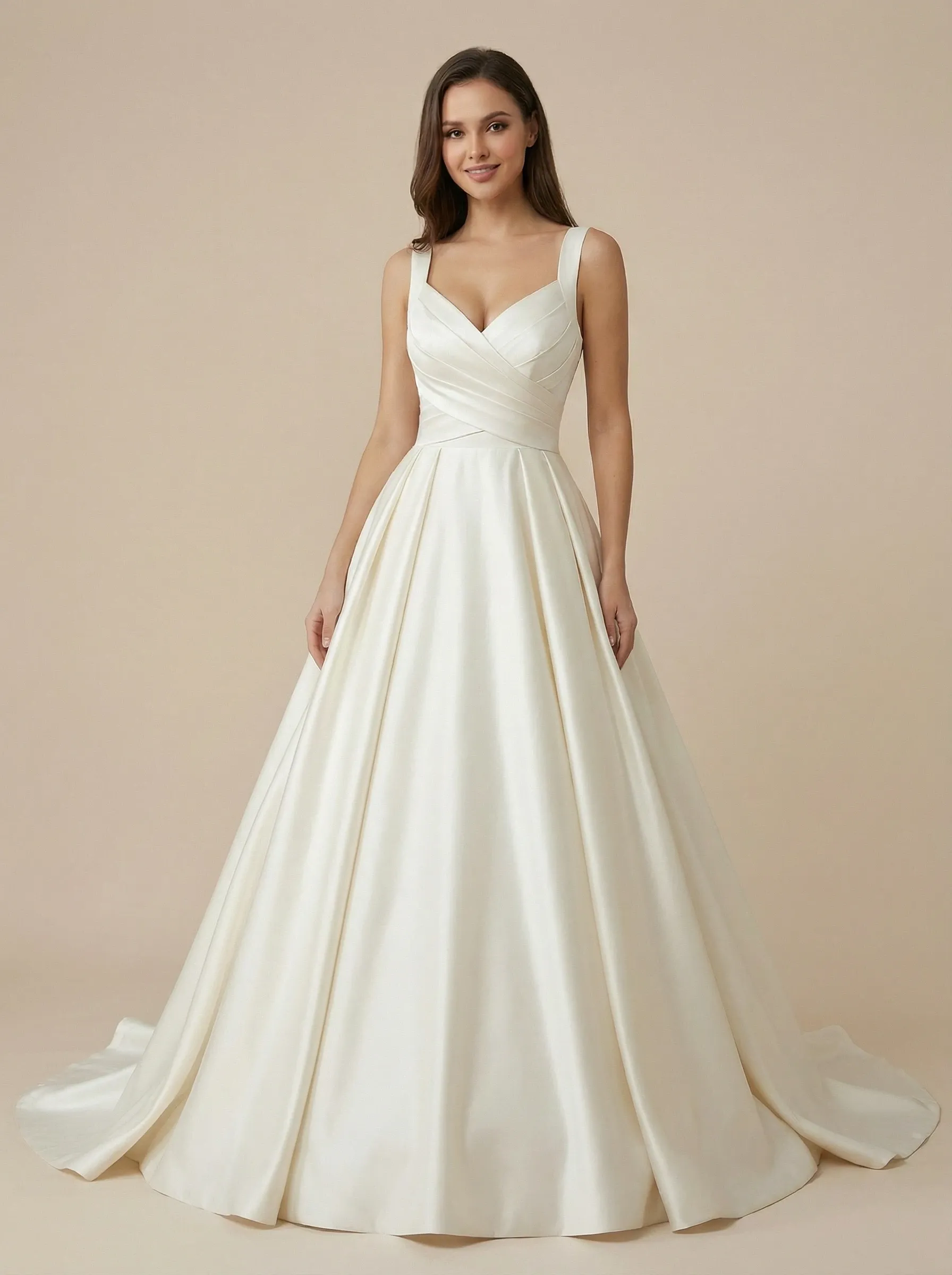 A-Line Spaghetti Straps V-Neck Maxi Long Satin Wedding Dresses With Detachable Skirt sold by ChicSew