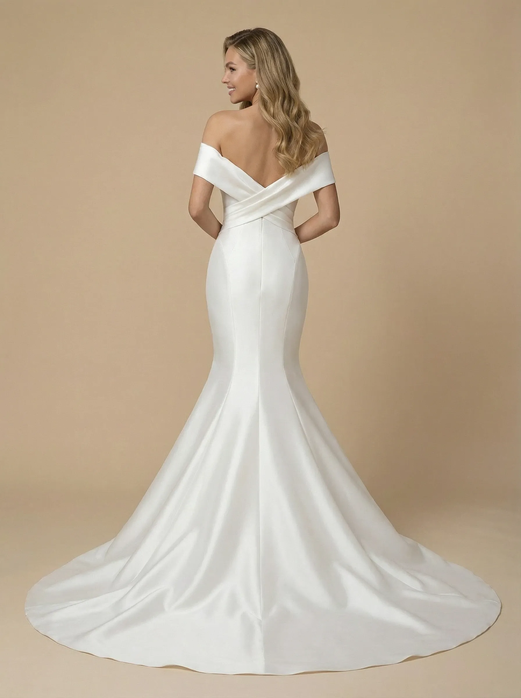 Mermaid Off Shoulder Sleeveless Maxi Long Satin Wedding Dresses Online sold by ChicSew product image thumbnail 2