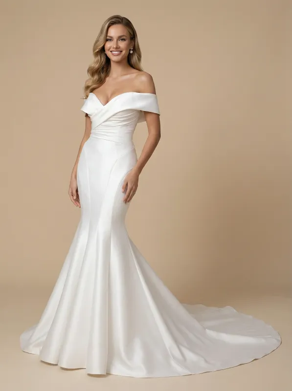 Mermaid Off Shoulder Sleeveless Maxi Long Satin Wedding Dresses Online sold by ChicSew
