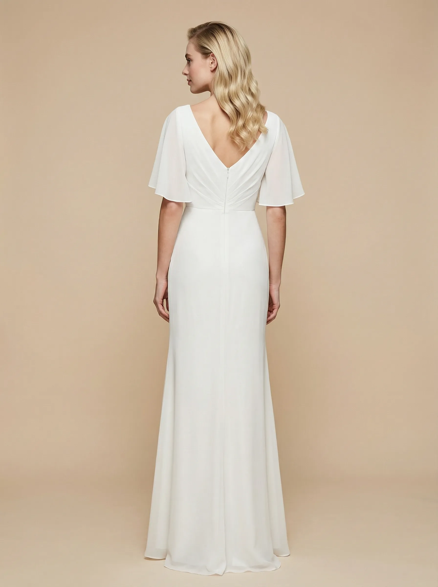 Mermaid V-Neck Half Sleeves Side Slit Chiffon Maxi Long Wedding Dresses Online sold by ChicSew product image thumbnail 2
