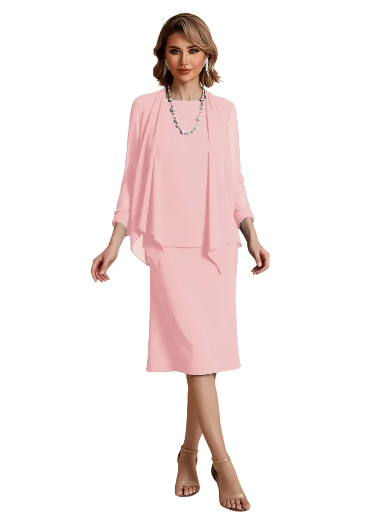 Elegant Two Pieces Chiffon Long Sleeves Knee Length Mother Of The Bride Dress And Jacket sold by ChicSew product image thumbnail 5