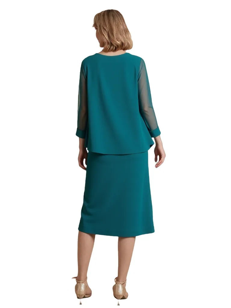 Elegant Two Pieces Chiffon Long Sleeves Knee Length Mother Of The Bride Dress And Jacket sold by ChicSew product image thumbnail 2