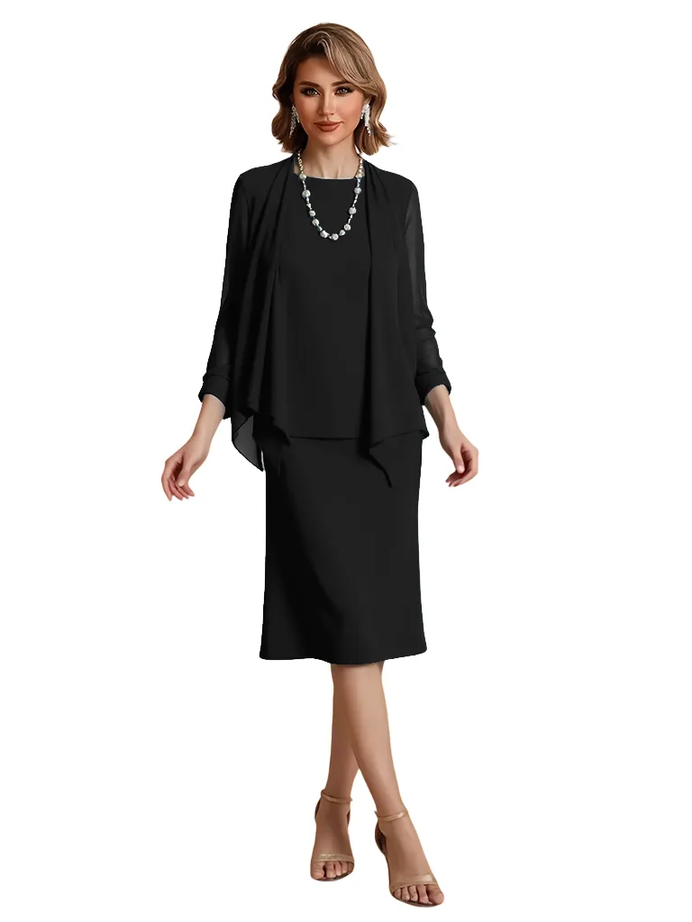 Elegant Two Pieces Chiffon Long Sleeves Knee Length Mother Of The Bride Dress And Jacket sold by ChicSew product image thumbnail 3