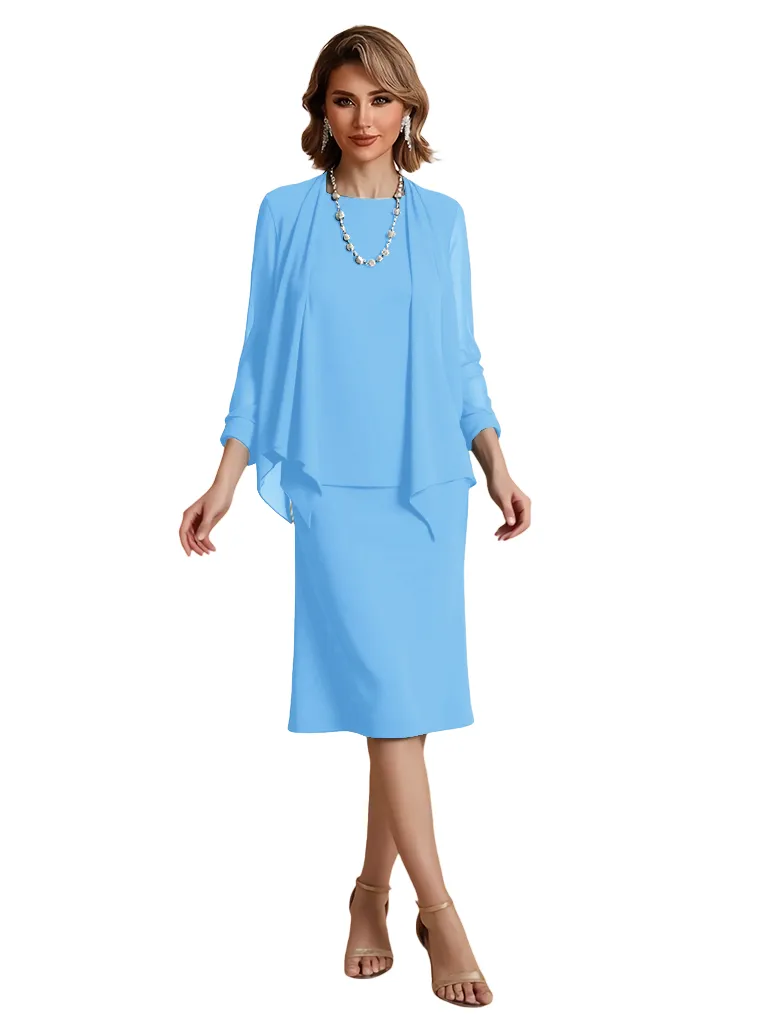 Elegant Two Pieces Chiffon Long Sleeves Knee Length Mother Of The Bride Dress And Jacket sold by ChicSew product image thumbnail 4