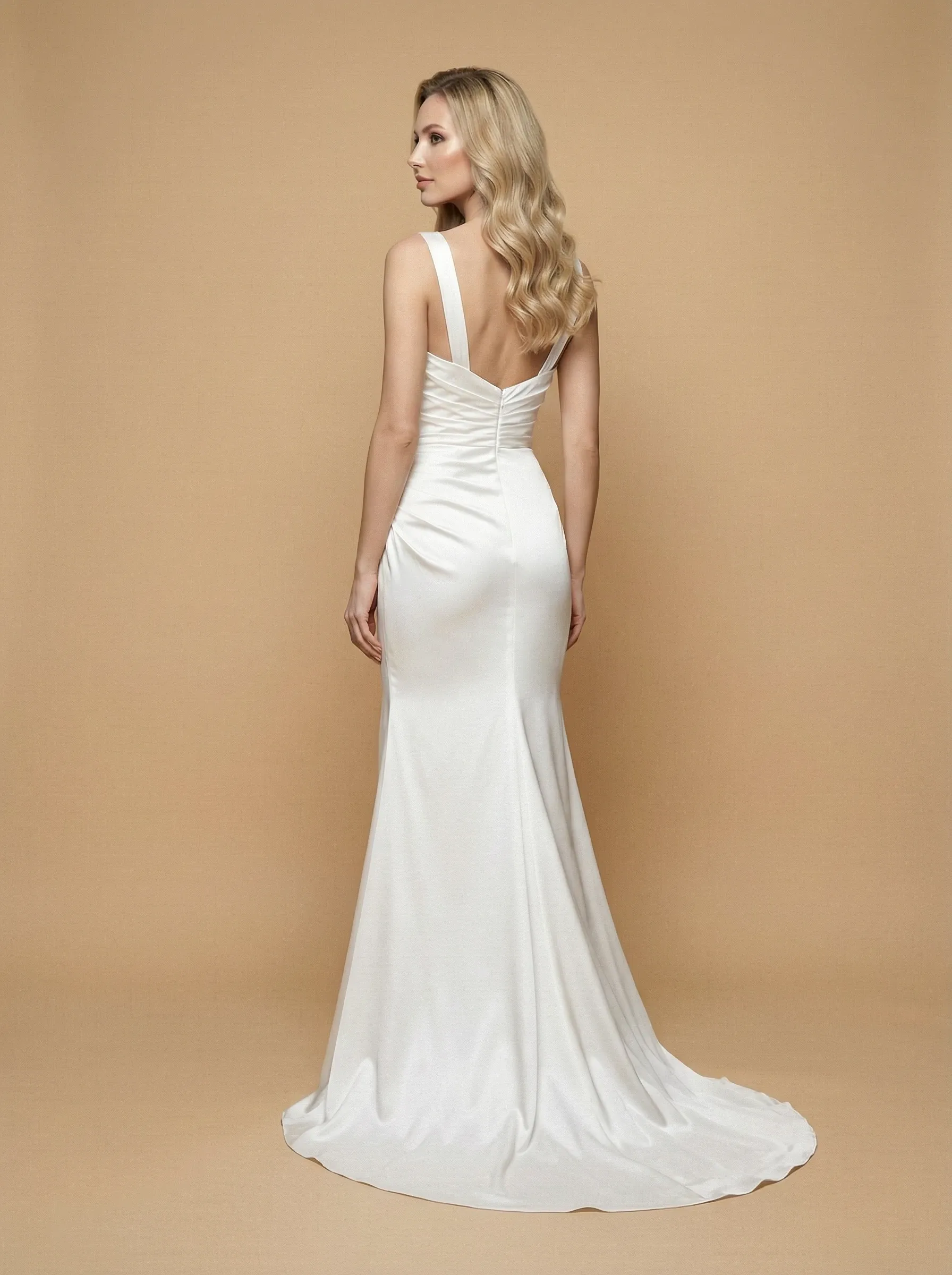 Mermaid Cowl Neck Side Slit Maxi Long Satin Wedding Dresses Online sold by ChicSew product image thumbnail 2