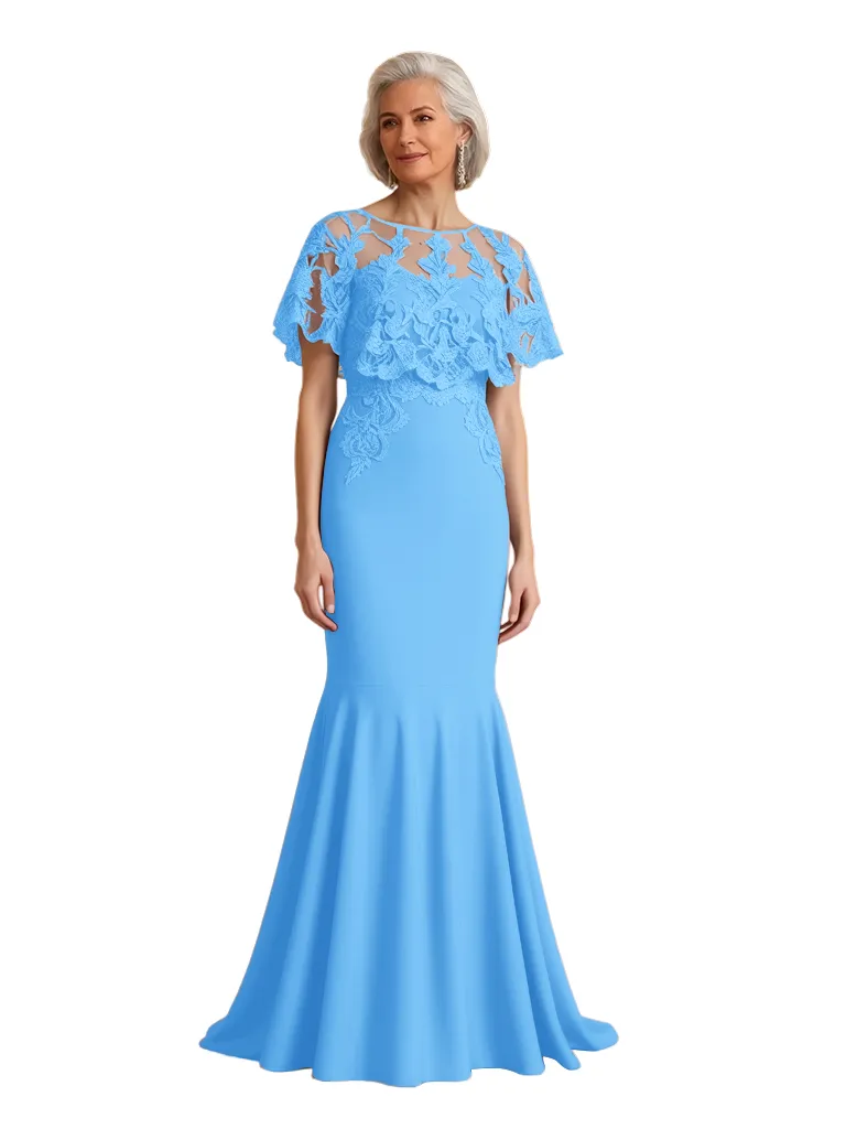 Elegant Short Sleeves Lace Crepe Mermaid Mother of The Bride Dresses sold by ChicSew product image thumbnail 4
