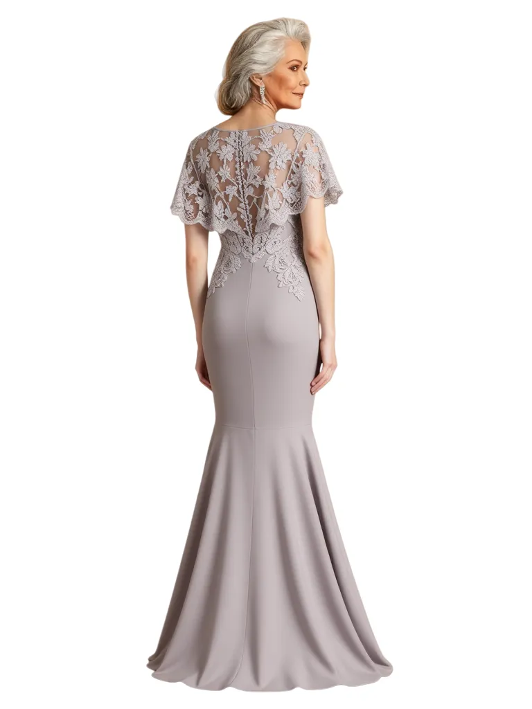 Elegant Short Sleeves Lace Crepe Mermaid Mother of The Bride Dresses sold by ChicSew product image thumbnail 2