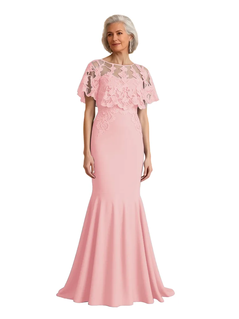 Elegant Short Sleeves Lace Crepe Mermaid Mother of The Bride Dresses sold by ChicSew product image thumbnail 5