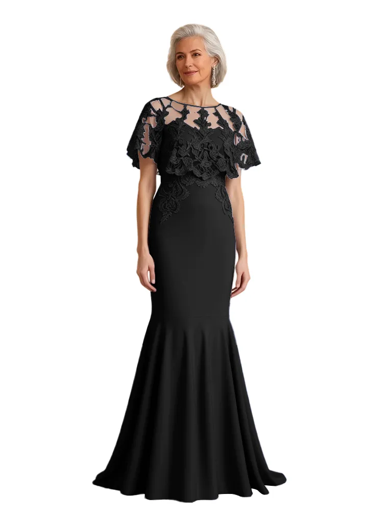 Elegant Short Sleeves Lace Crepe Mermaid Mother of The Bride Dresses sold by ChicSew product image thumbnail 3