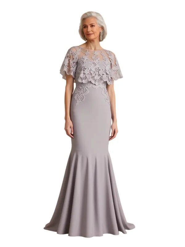Elegant Short Sleeves Lace Crepe Mermaid Mother of The Bride Dresses sold by ChicSew