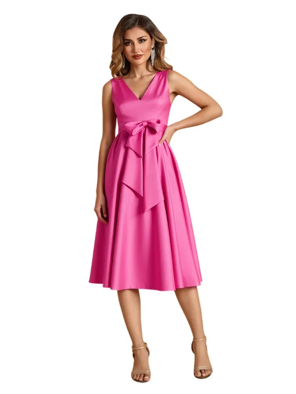 Elegant V-Neck Satin A-Line Knee-Length Mother Of The Bride Dresses sold by ChicSew