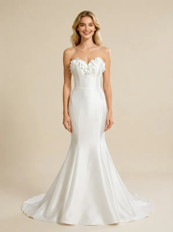 Mermaid Sweetheart Sleeveless Maxi Long Satin Wedding Dresses Online sold by ChicSew