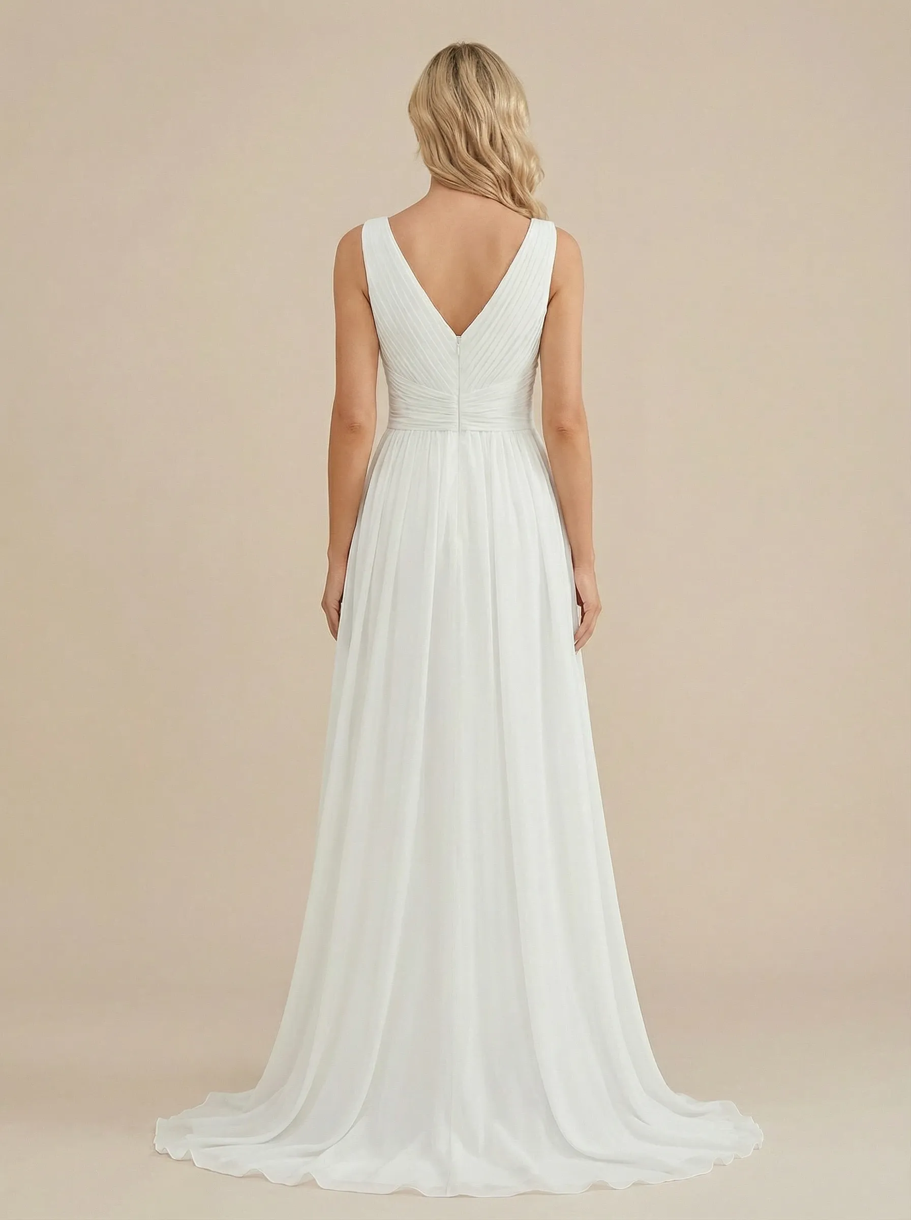 A-Line Spaghetti Straps V-Neck Side Slit Chiffon Maxi Long Beach Wedding Gowns sold by ChicSew product image thumbnail 2