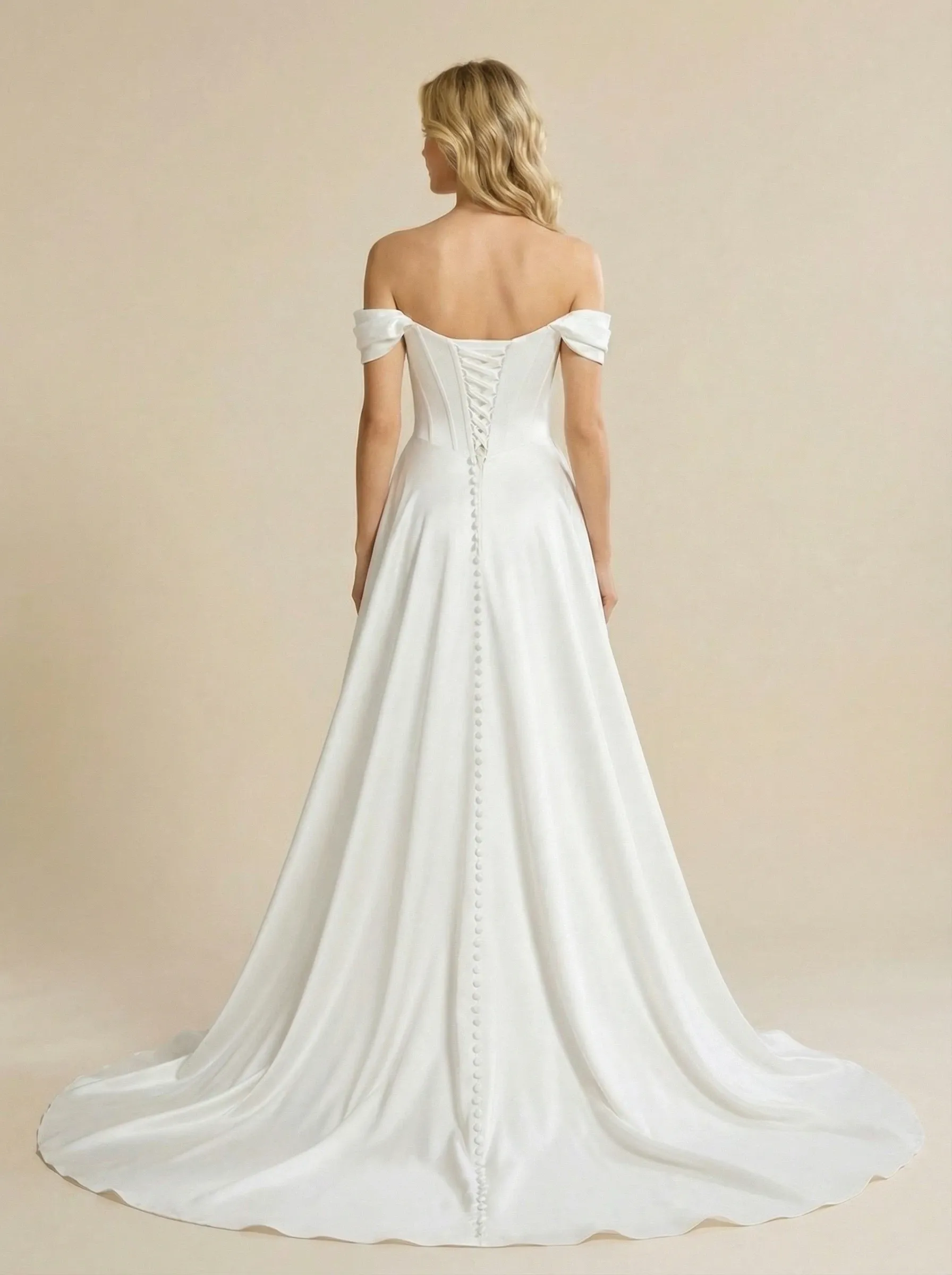 Mermaid Off Shoulder Side Slit Maxi Long Satin Wedding Dresses Overskirt sold by ChicSew product image thumbnail 2