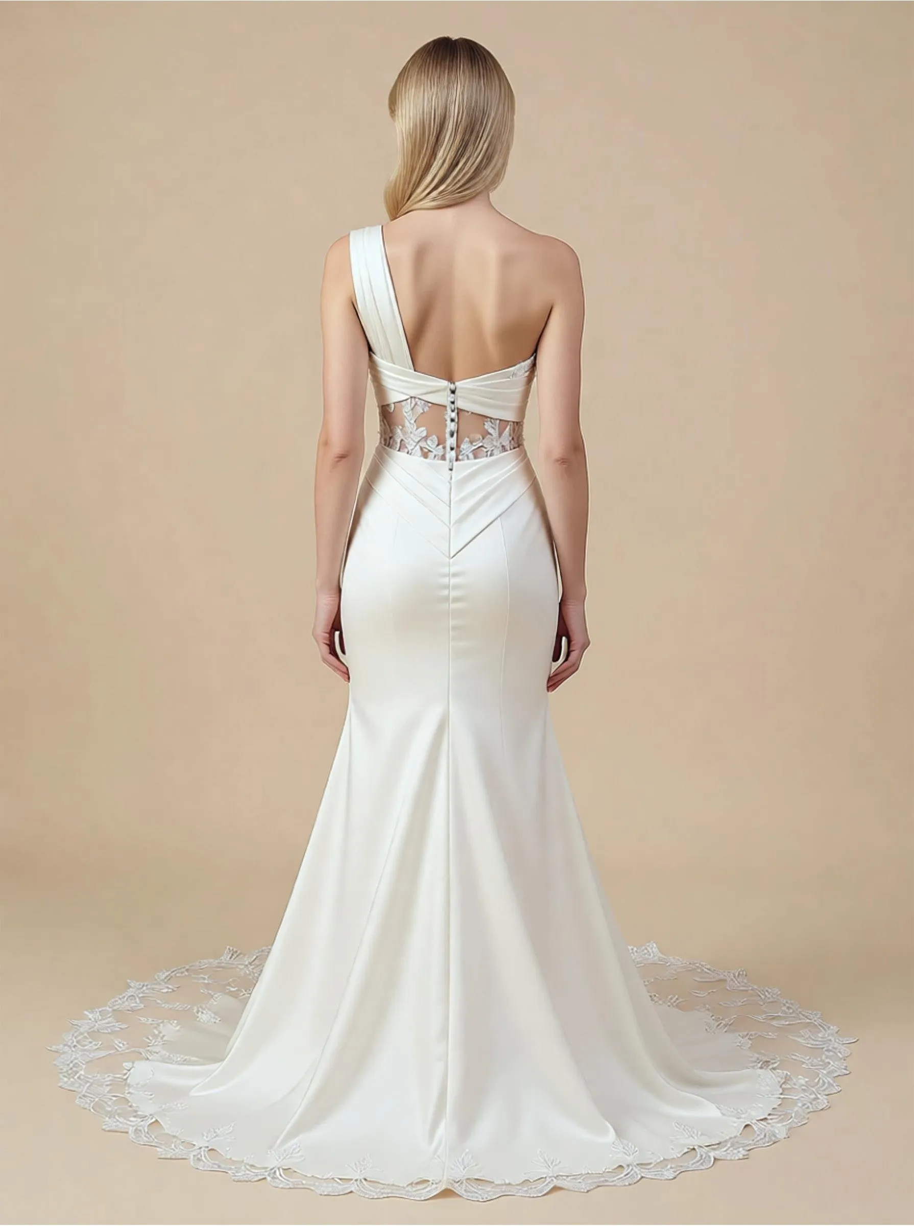 Mermaid One Shoulder Sleeveless Maxi Long Satin Wedding Dresses Online sold by ChicSew product image thumbnail 2