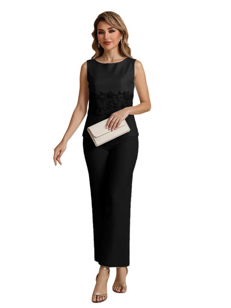 Elegant Jewel Crepe Applique Women's Pantsuits For Mother of The Bride and Jacket sold by ChicSew product image thumbnail 4