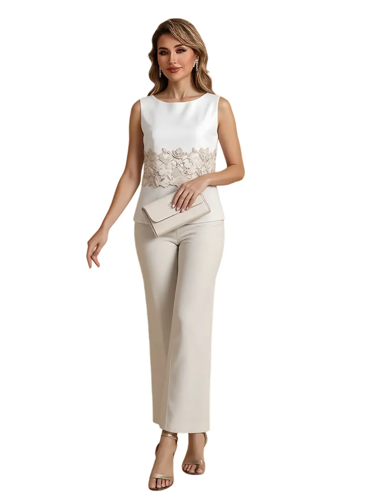 Elegant Jewel Crepe Applique Women's Pantsuits For Mother of The Bride and Jacket sold by ChicSew