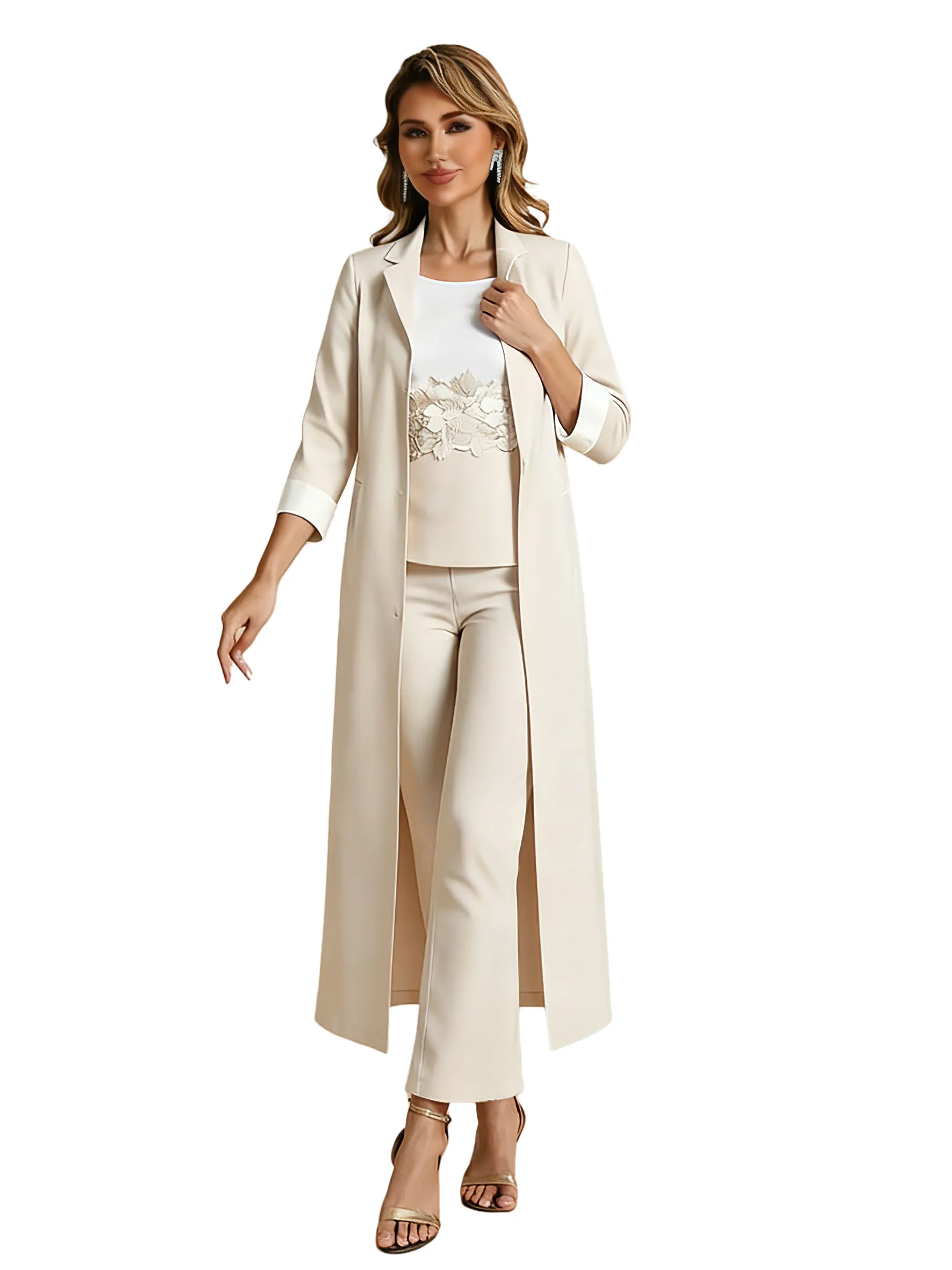 Elegant Jewel Crepe Applique Women's Pantsuits For Mother of The Bride and Jacket sold by ChicSew product image thumbnail 2