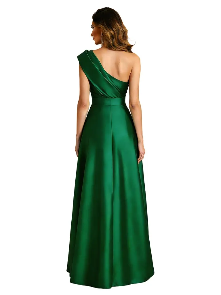 Elegant One Shoulder Silky Satin A-Line Floor-Length Mother Of The Bride Dresses Side Slit sold by ChicSew product image thumbnail 2