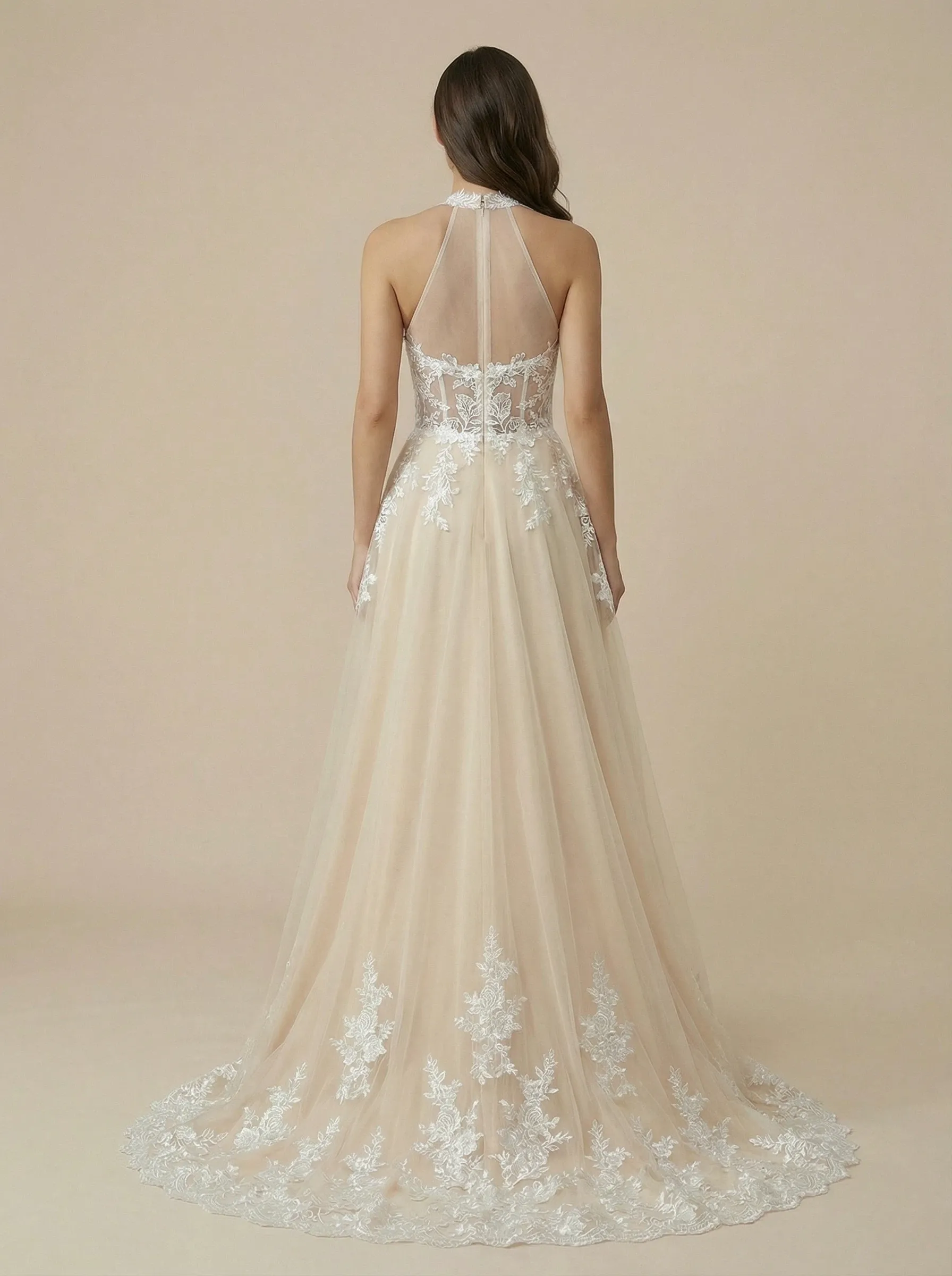 A-Line Halter Strap Boning Maxi Long Lace Wedding Dresses Online sold by ChicSew product image thumbnail 2