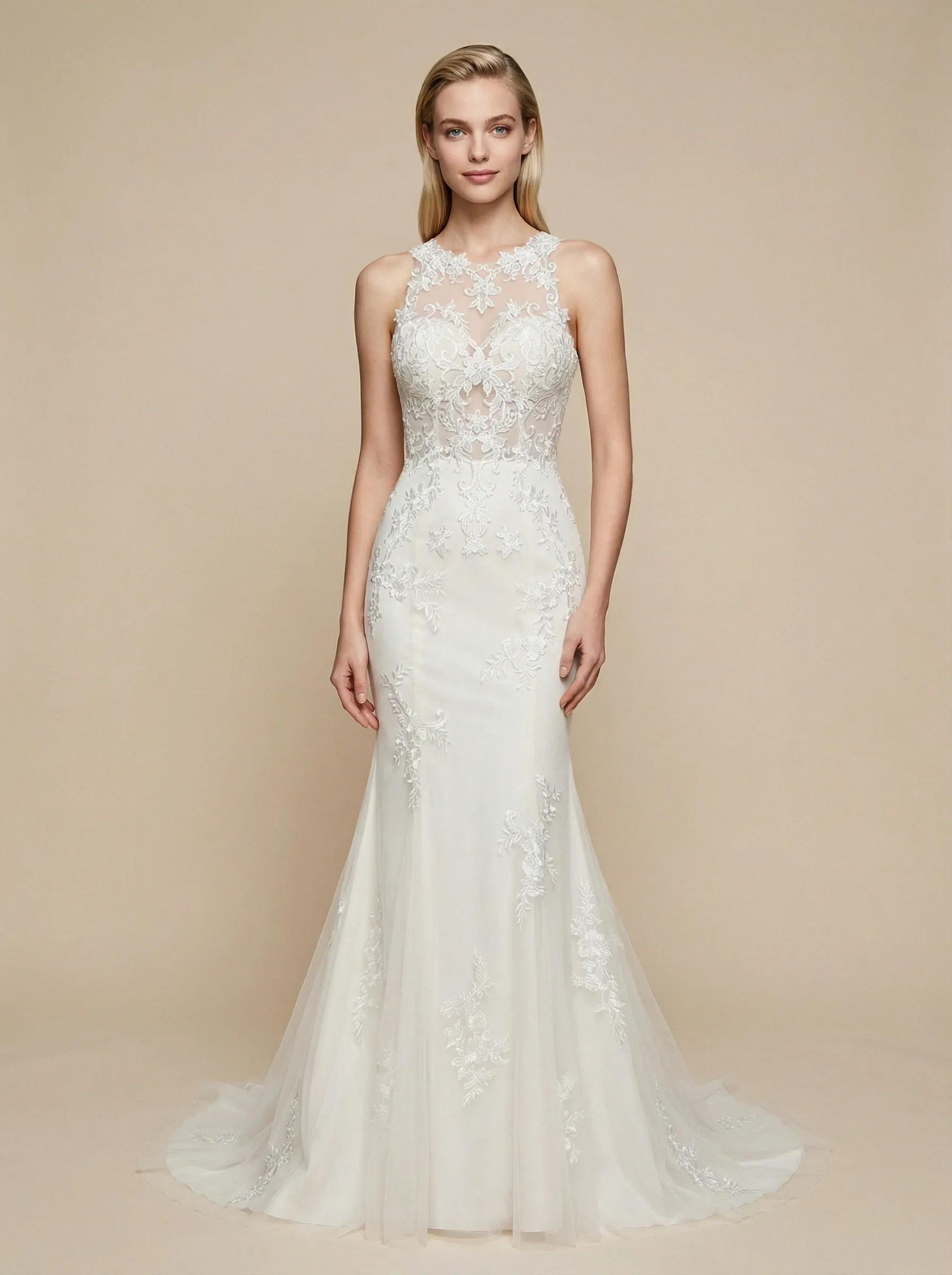 Modern Mermaid Open Back Halter Maxi Long Lace Wedding Dresses Online sold by ChicSew