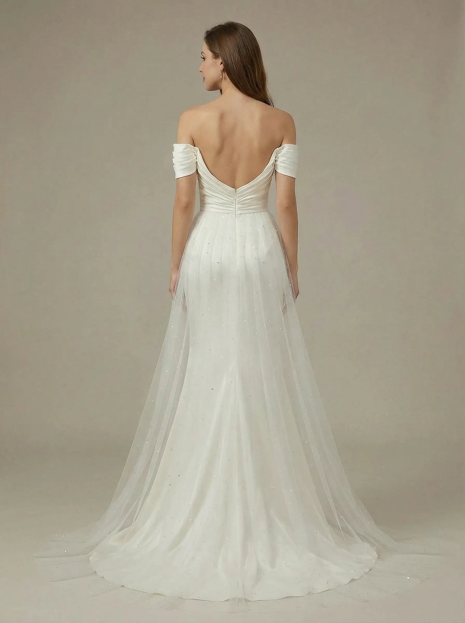 Mermaid Off The Shoulder Satin Maxi Long Wedding Dresses sold by ChicSew product image thumbnail 2