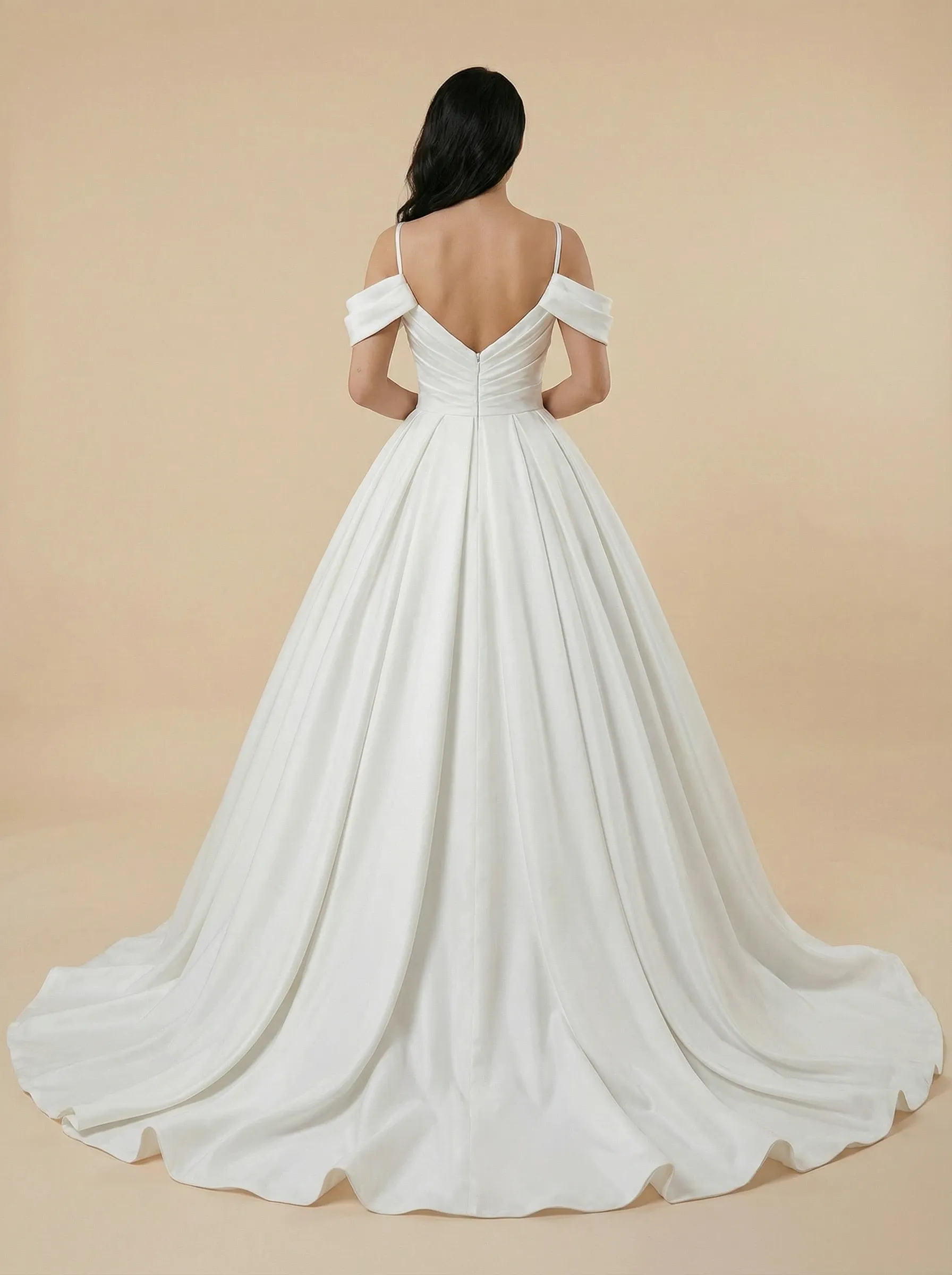 A-Line Cold Shoulder V-Neck Satin Maxi Long Wedding Dresses sold by ChicSew product image thumbnail 2