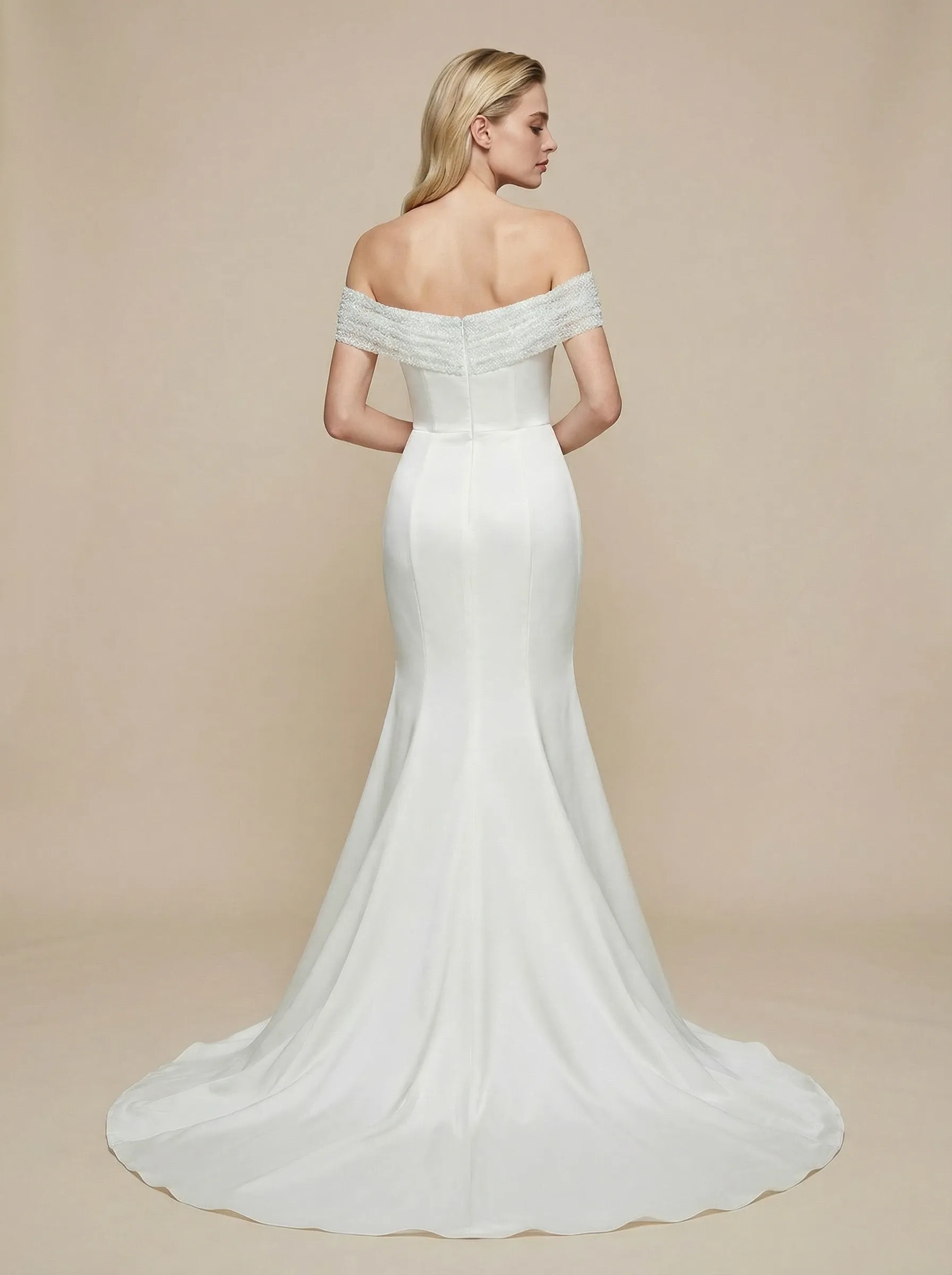 Mermaid Off The Shoulder Maxi Long Satin And Sequin Wedding Dresses Online sold by ChicSew product image thumbnail 2