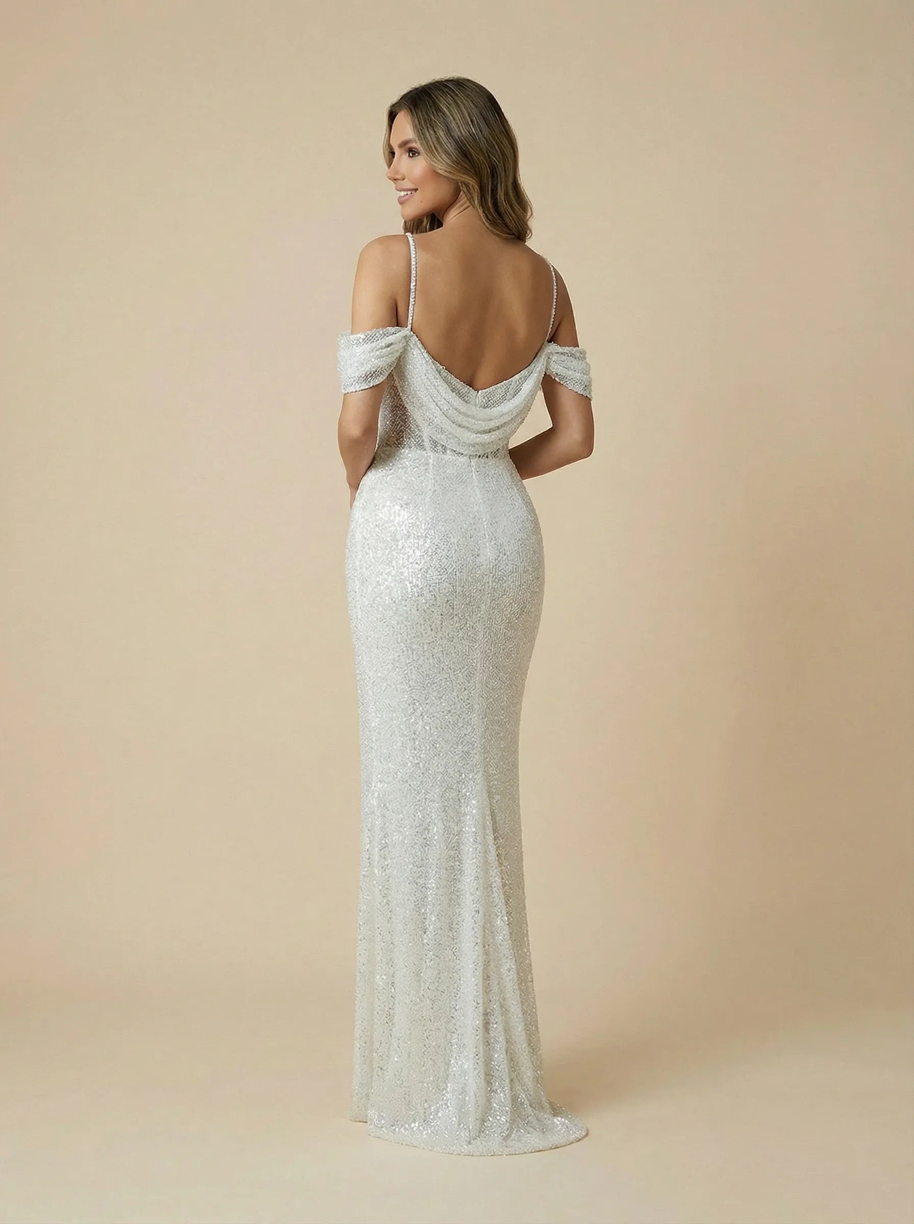 Mermaid Cold Shoulder Boning Long Sequin Wedding Dresses Gowns Online sold by ChicSew product image thumbnail 2