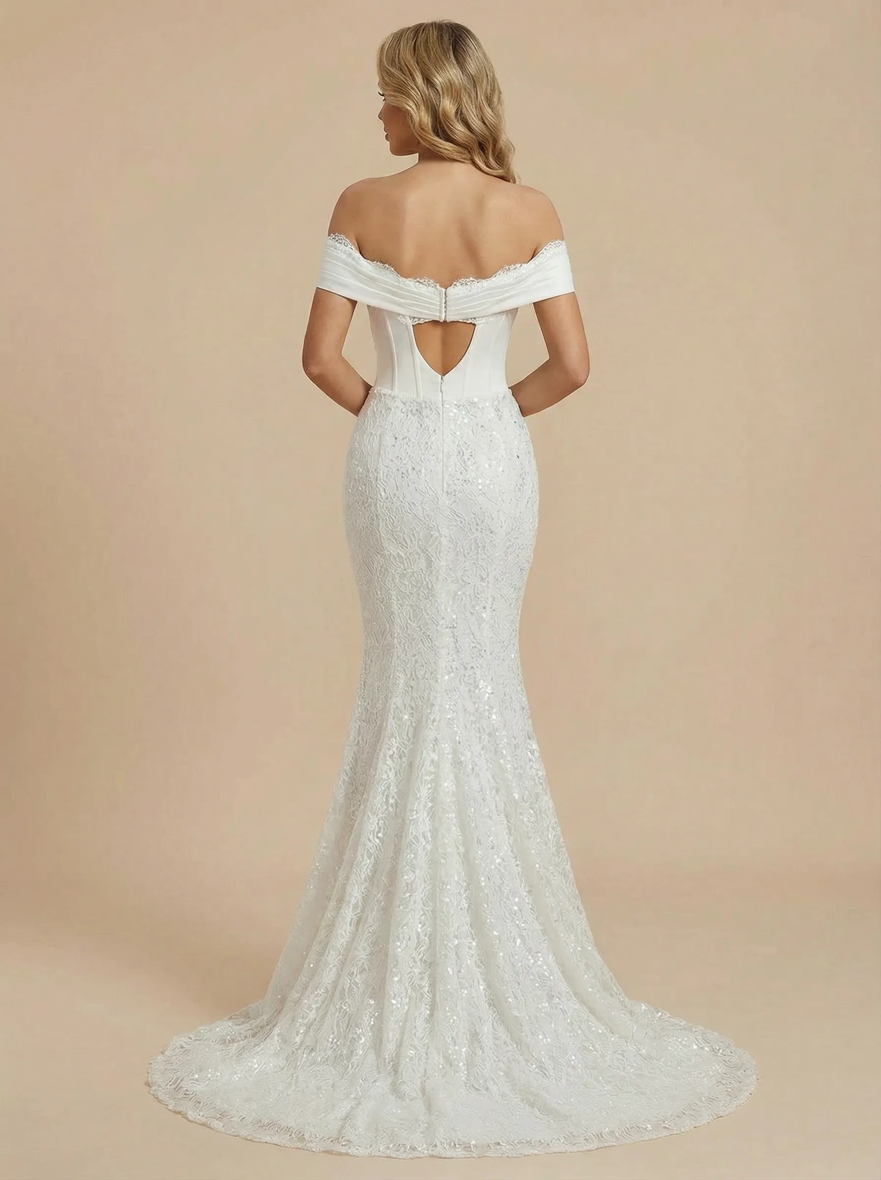 Mermaid Off Shoulder Maxi Long Satin And Lace Wedding Dresses Online sold by ChicSew product image thumbnail 2