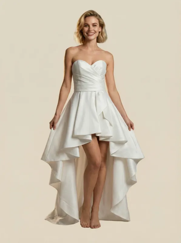 A-Line Sweetheart High-Low Maxi Satin Lace Up Back Wedding Gowns Online sold by ChicSew