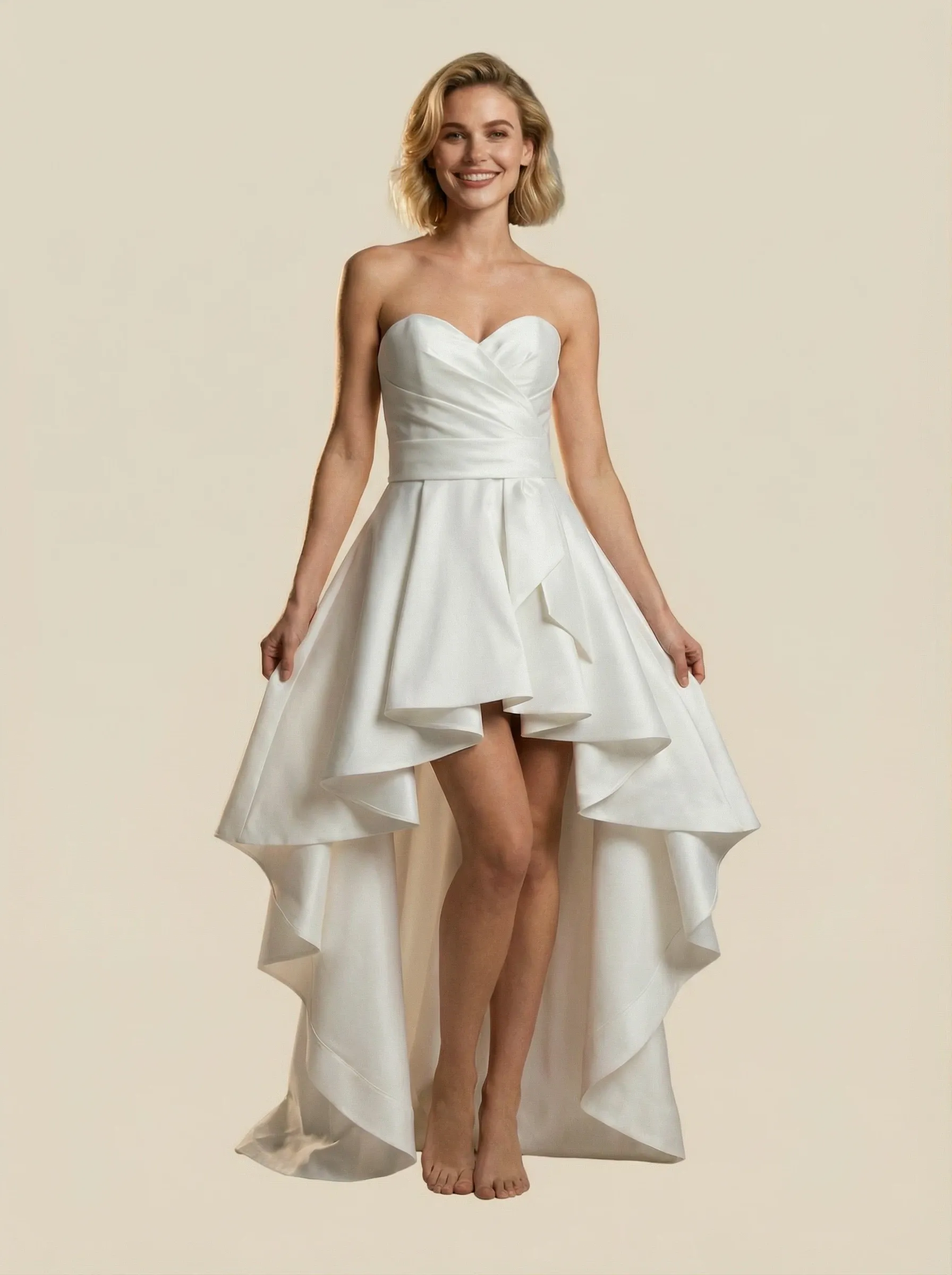 A-Line Sweetheart High-Low Maxi Satin Lace Up Back Wedding Gowns Online sold by ChicSew