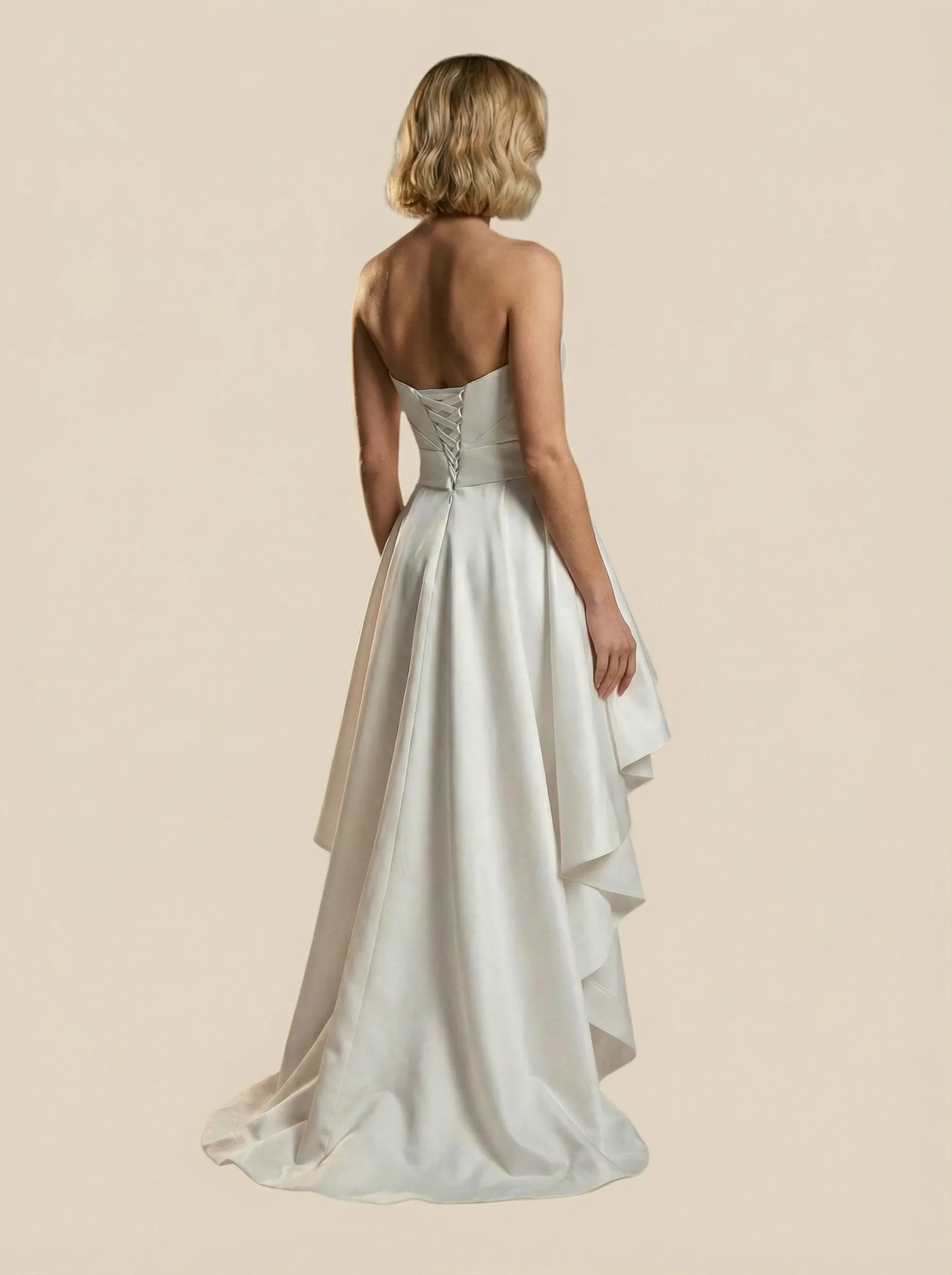 A-Line Sweetheart High-Low Maxi Satin Lace Up Back Wedding Gowns Online sold by ChicSew product image thumbnail 2