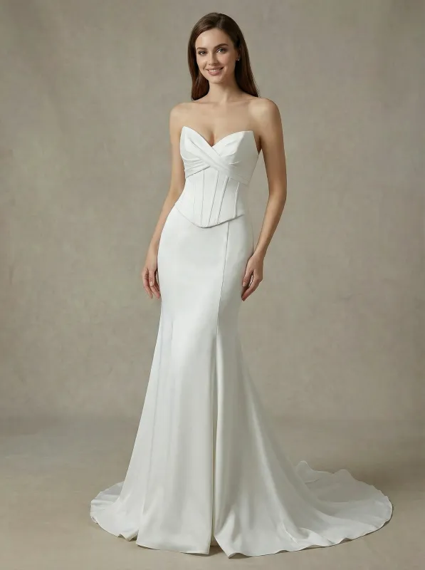 Mermaid Sweetheart Boning Maxi Long Satin Wedding Gowns Online sold by ChicSew