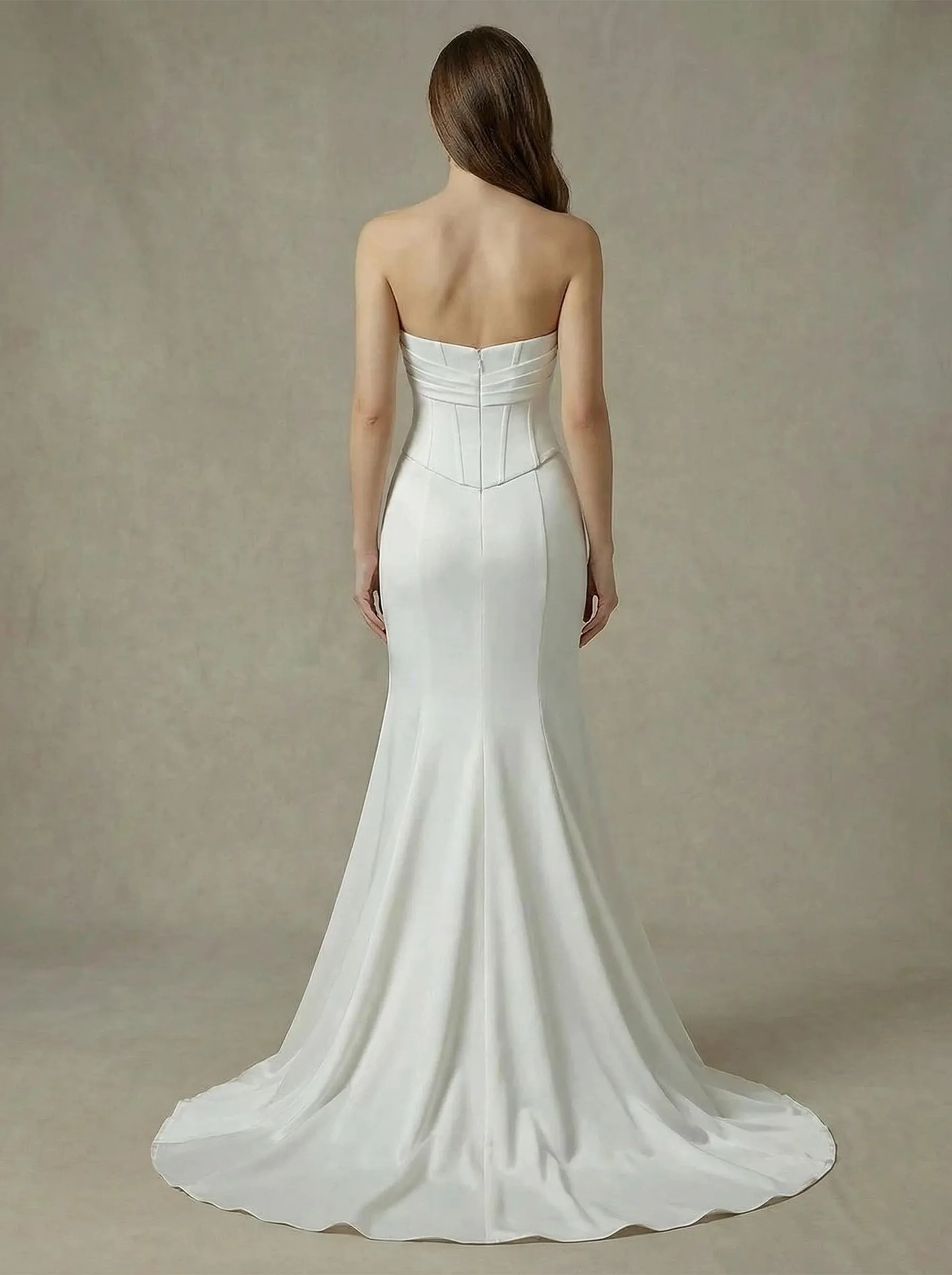 Mermaid Sweetheart Boning Maxi Long Satin Wedding Gowns Online sold by ChicSew product image thumbnail 2