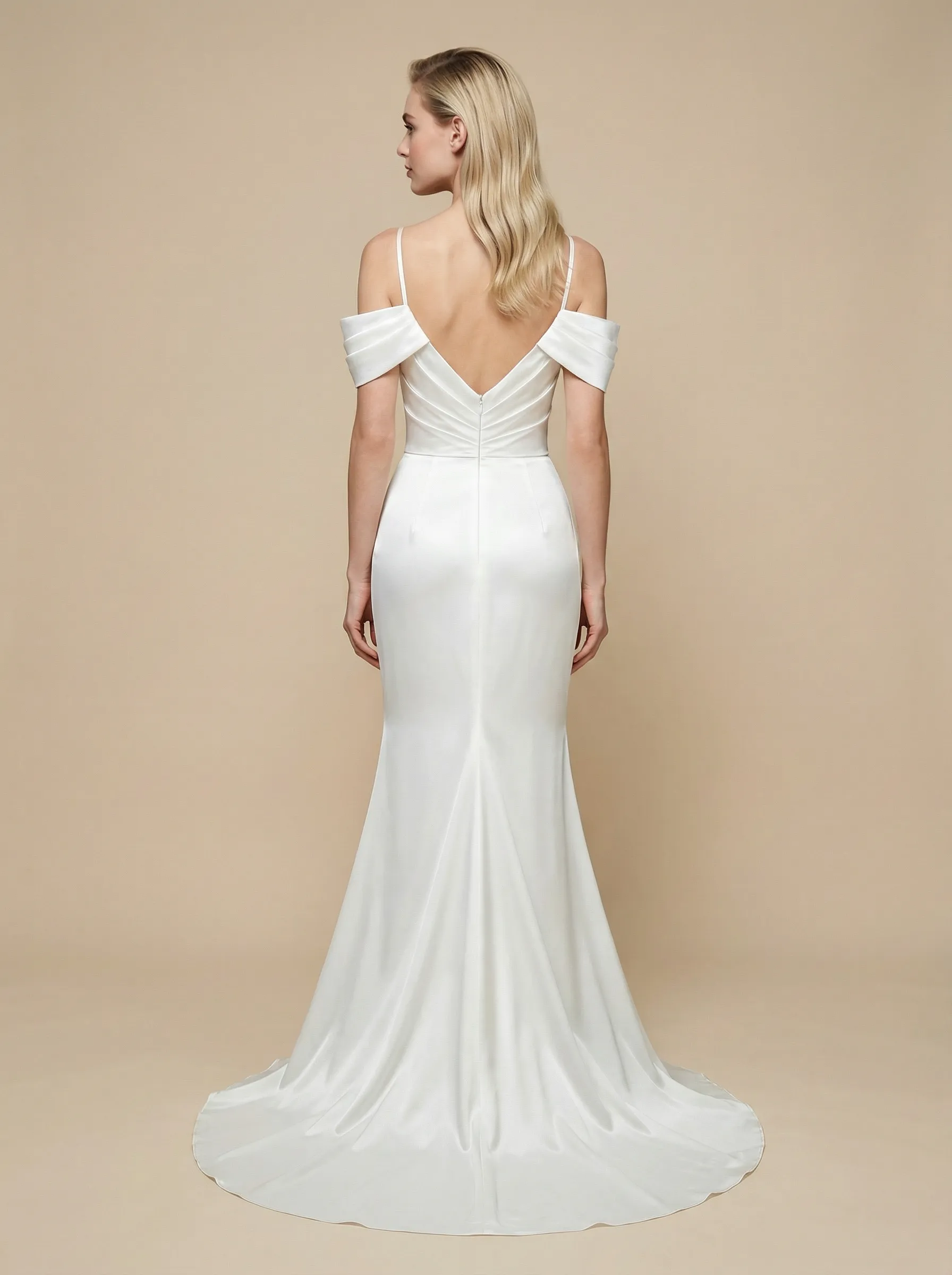Mermaid Cold Shoulder Beading Side Slit Maxi Long Satin Wedding Dresses Online sold by ChicSew product image thumbnail 2